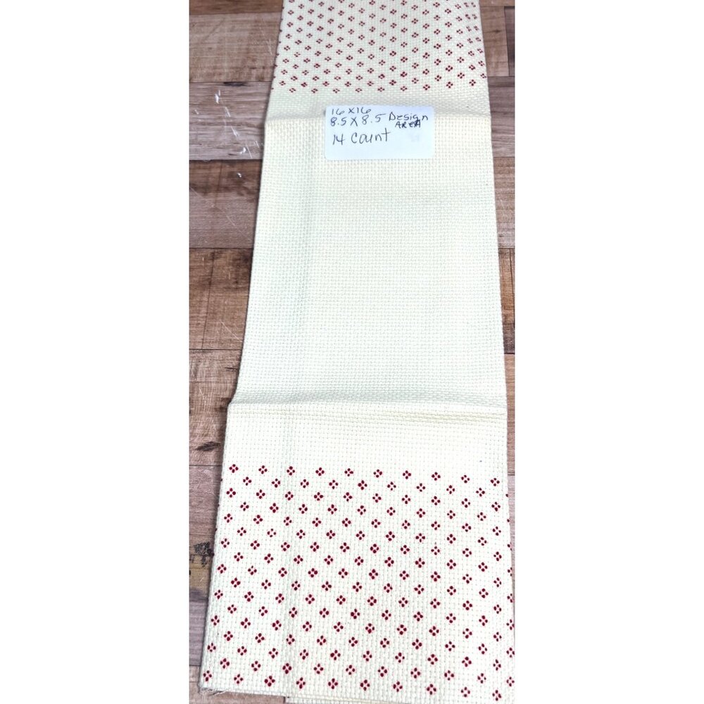 Handmade Cross Stitch Fabric 16x16, 8.5x8.5Design Area Cream Red Dot 14 Count